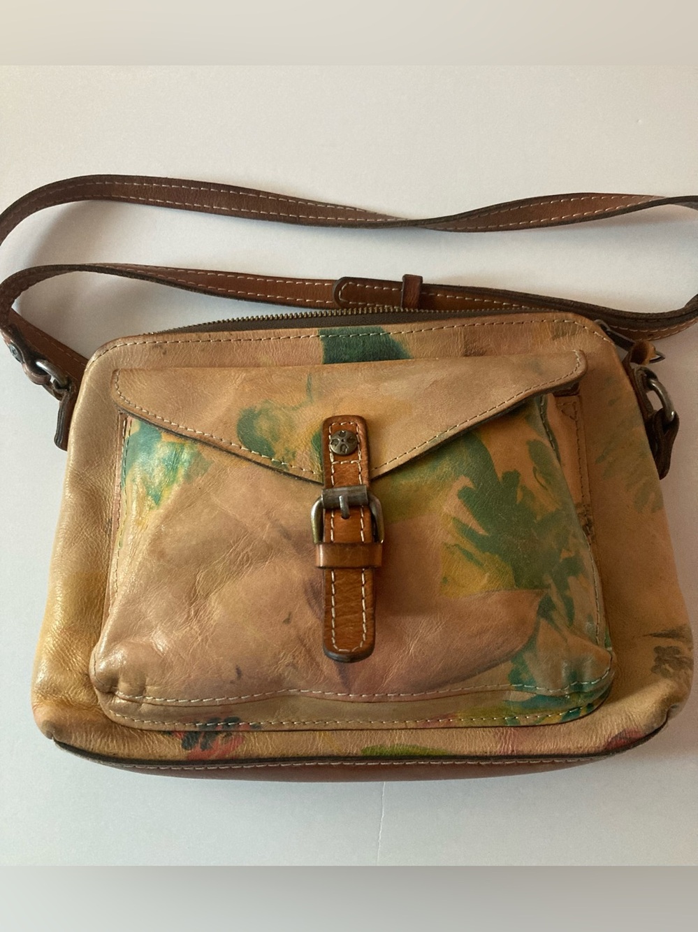 Patricia Nash Tan Leather Crossbody with floral print